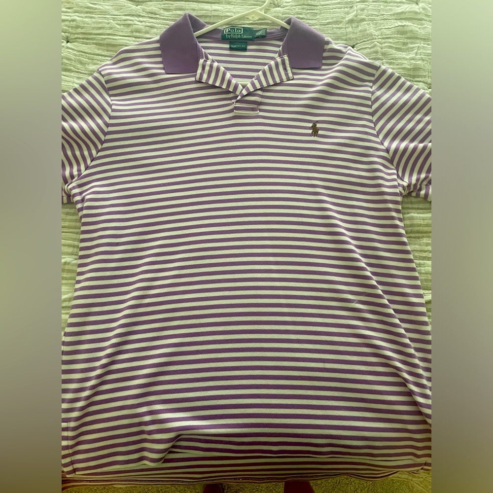 Men’s Ralph Lauren classic fit polo size xl purple and white stripes